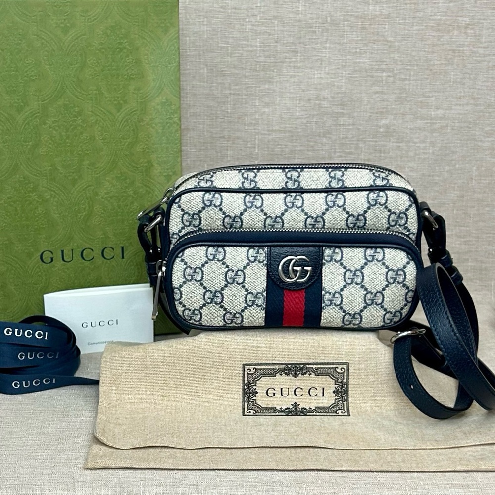 Gucci Ophidia Mini GG Supreme Crossbody Bag – Blue Web Stripe w/ Box & Dust Bag